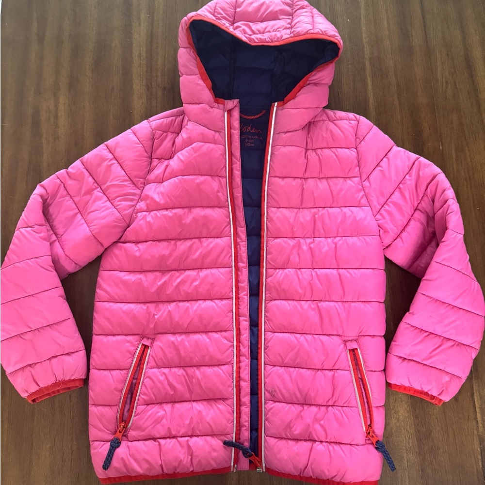 Boden Pink and Navy Kids Puffer Jacket